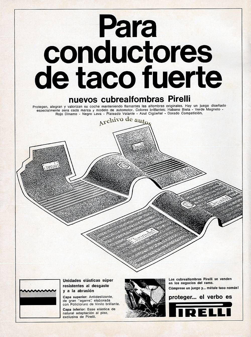 Cubre alfombras de la marca Pirelli de 1969